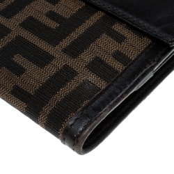 Pre Owned Fendi Tobacco Zucca Canvas and Leather Compact Wallet