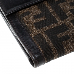 Pre Owned Fendi Tobacco Zucca Canvas and Leather Compact Wallet