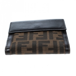 Pre Owned Fendi Tobacco Zucca Canvas and Leather Compact Wallet