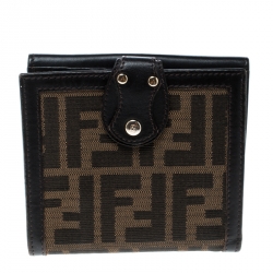 Pre Owned Fendi Tobacco Zucca Canvas and Leather Compact Wallet