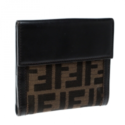 Pre Owned Fendi Tobacco Zucca Canvas and Leather Compact Wallet