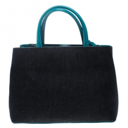 Pre Owned Fendi Blue/Green Denim and Leather Petite 2Jours Top Handle Bag