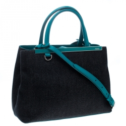 Pre Owned Fendi Blue/Green Denim and Leather Petite 2Jours Top Handle Bag