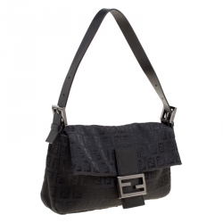 Pre Owned Fendi Black Zucchino Canvas Mama Baguette Bag