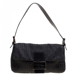 Fendi Black Zucchino Canvas Mama Baguette Bag