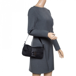 Fendi Black Zucchino Canvas Mama Baguette Bag