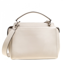 Pre Owned Fendi Off White Leather Dotcom Top Handle Bag