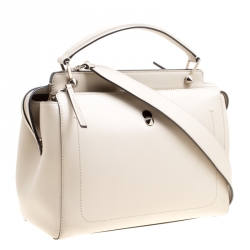 Pre Owned Fendi Off White Leather Dotcom Top Handle Bag