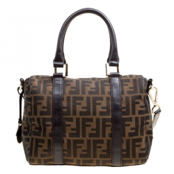 Fendi Brown Zucca Canvas Mini Top Handle Boston Bag