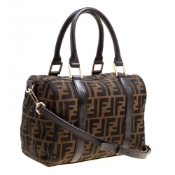 Fendi Brown Zucca Canvas Mini Top Handle Boston Bag