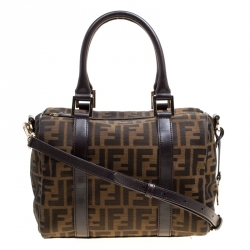 Fendi Brown Zucca Canvas Mini Top Handle Boston Bag