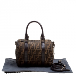 Fendi Brown Zucca Canvas Mini Top Handle Boston Bag