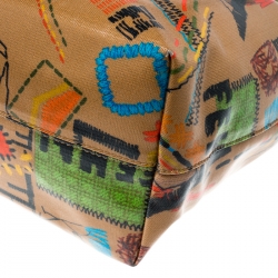 Pre Owned Fendi Brown/Multicolor Graffiti Print Coated Canvas Roll Tote