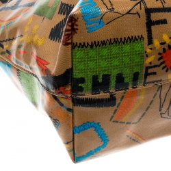 Pre Owned Fendi Brown/Multicolor Graffiti Print Coated Canvas Roll Tote