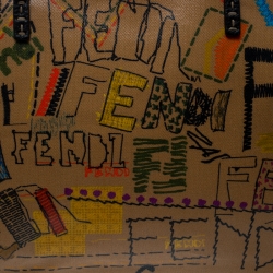Pre Owned Fendi Brown/Multicolor Graffiti Print Coated Canvas Roll Tote