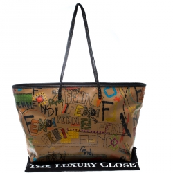 Pre Owned Fendi Brown/Multicolor Graffiti Print Coated Canvas Roll Tote