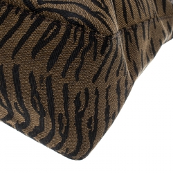 Pre Owned Fendi Tobacco Zebra Print Canvas Shoulder Bag