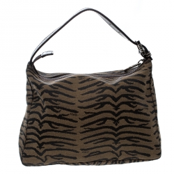 Pre Owned Fendi Tobacco Zebra Print Canvas Shoulder Bag