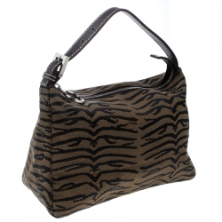 Pre Owned Fendi Tobacco Zebra Print Canvas Shoulder Bag