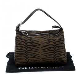 Pre Owned Fendi Tobacco Zebra Print Canvas Shoulder Bag