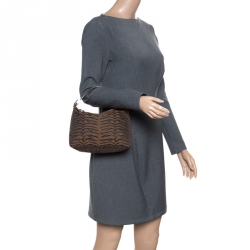 Pre Owned Fendi Tobacco Zebra Print Canvas Shoulder Bag