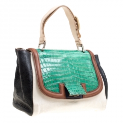 Pre Owned Fendi Multicolor Canvas, Leather and Crocodile Silvana Top Handle Bag