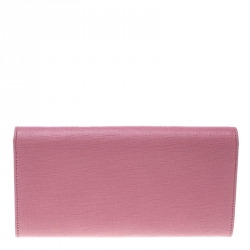 Pre Owned Fendi Pink Leather Crayons Continental Wallet