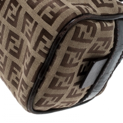 Pre Owned Fendi Brown Zucchino Canvas and Leather Bowler Bag