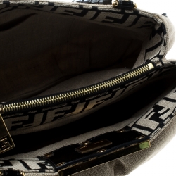 Pre Owned Fendi Beige/Black Jute and Patent Leather Small Mia Tote