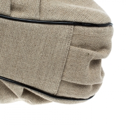 Pre Owned Fendi Beige/Black Jute and Patent Leather Small Mia Tote