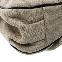 Pre Owned Fendi Beige/Black Jute and Patent Leather Small Mia Tote