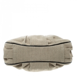 Pre Owned Fendi Beige/Black Jute and Patent Leather Small Mia Tote