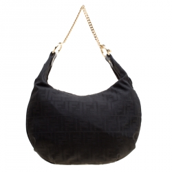 Pre Owned Fendi Black Zucca Canvas Chef Chain Link Hobo