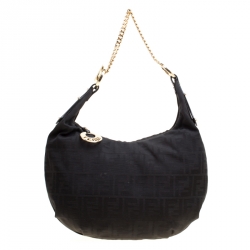 Pre Owned Fendi Black Zucca Canvas Chef Chain Link Hobo