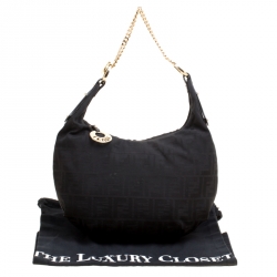 Pre Owned Fendi Black Zucca Canvas Chef Chain Link Hobo