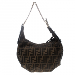 Pre Owned Fendi Tobacco Zucca Canvas Chef Chain Hobo