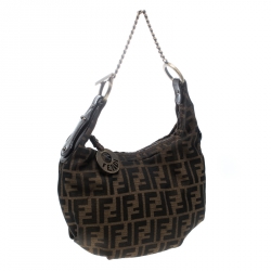 Pre Owned Fendi Tobacco Zucca Canvas Chef Chain Hobo
