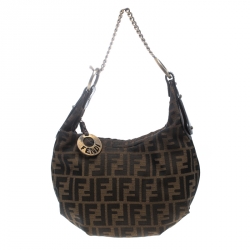 Pre Owned Fendi Tobacco Zucca Canvas Chef Chain Hobo