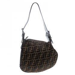 Pre Owned Fendi Tobacco Zucca Canvas and Leather Oyster Hobo