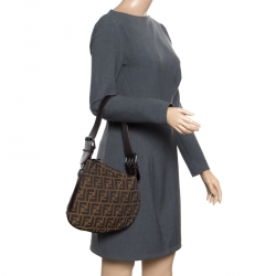 Pre Owned Fendi Tobacco Zucca Canvas and Leather Oyster Hobo