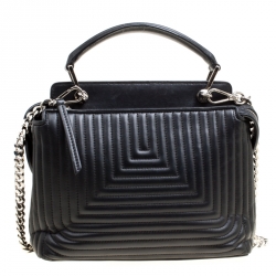 Pre Owned Fendi Black Quilted Leather Dotcom Click Shoulder Bag