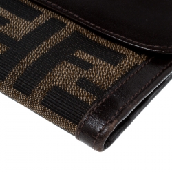 Pre Owned Fendi Brown Zucca Canvas and Leather Continental Wallet