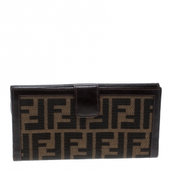 Pre Owned Fendi Brown Zucca Canvas and Leather Continental Wallet