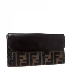 Pre Owned Fendi Brown Zucca Canvas and Leather Continental Wallet