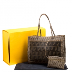 Pre Owned Fendi Brown Zucca and Zucchino Coated Canvas Square Tote