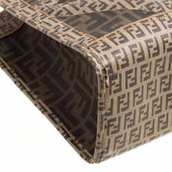 Pre Owned Fendi Brown Zucca and Zucchino Coated Canvas Square Tote