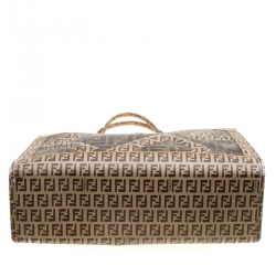 Pre Owned Fendi Brown Zucca and Zucchino Coated Canvas Square Tote