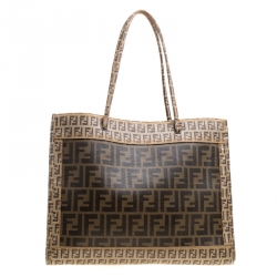 Pre Owned Fendi Brown Zucca and Zucchino Coated Canvas Square Tote