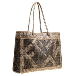 Pre Owned Fendi Brown Zucca and Zucchino Coated Canvas Square Tote