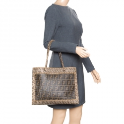 Pre Owned Fendi Brown Zucca and Zucchino Coated Canvas Square Tote